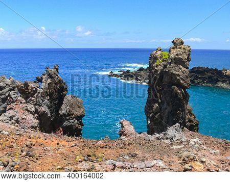 Easter Island Coastline. Easter Island Coast, Rocks And Ocean.