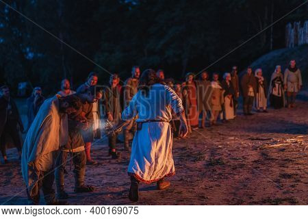 Cedynia, Poland, June 2019 Pagan Reenactment Of Kupala Night, Called In Poland Noc Kupaly, Shaman En