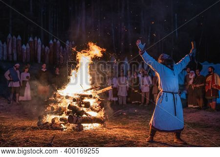 Cedynia, Poland, June 2019 Pagan Reenactment Of Kupala Night, Called In Poland Noc Kupaly, Shaman Pr