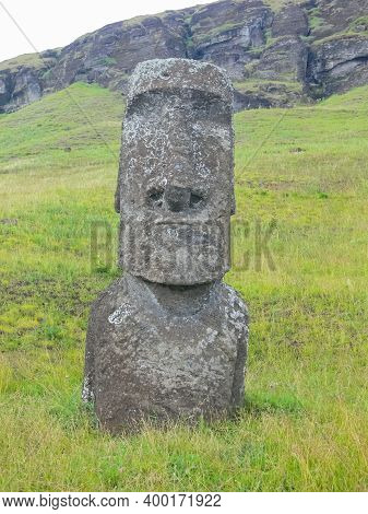 Statues Of The Gods Of Easter Island. Ancient Statues Of Ancient Civilization On Easter Island.