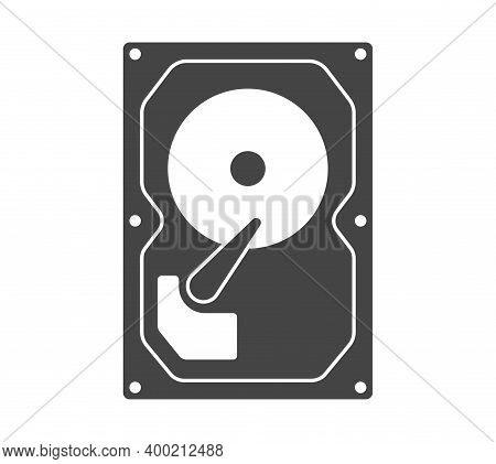 Hard Disk Drive Bold Black Silhouette Icon Isolated On White. Hdd, Fixed Computer Hardware.