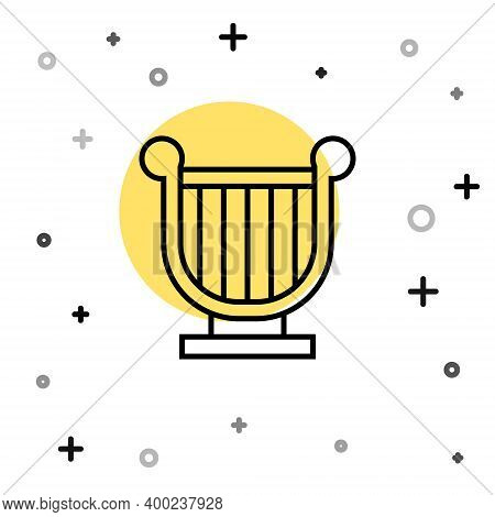 Black Line Ancient Greek Lyre Icon Isolated On White Background. Classical Music Instrument, Orhestr