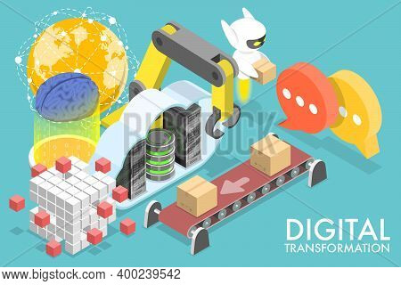 3d Isometric Flat Vector Conceptual Illustration Of Digital Transformation.