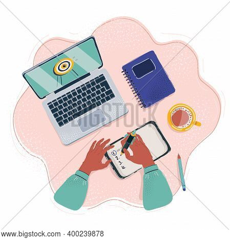 Vector Illustration Of New Year Resolutions Set Goal. Top Wiev.