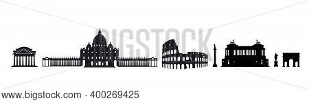Rome Travel Architectural Landark Set. Italian Famous Places. Building Silhouette Icons.