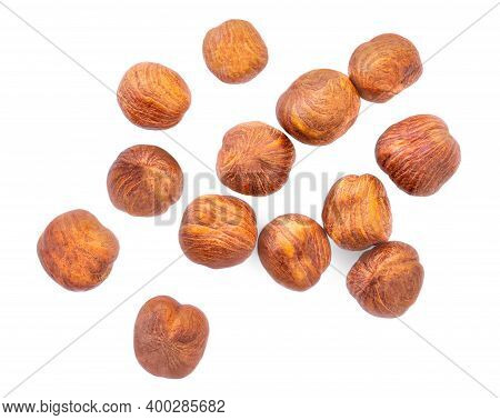 Hazelnutss Isolated On White Background. Creative Food Layout. Pattern With Hazelnuts Top View. Flat