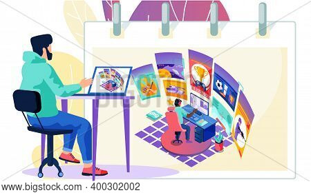 Spectator Young Man Gamer Watching The Professional E-sport Live Streaming Online Videogame Play. Fa