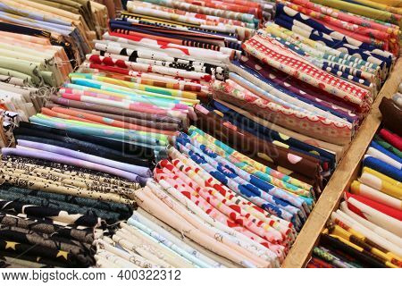 Tenugui Japanese Towels At A Store In Kyoto. Tenugui Hand Towels Are A Typical Small Souvenir Or Gif