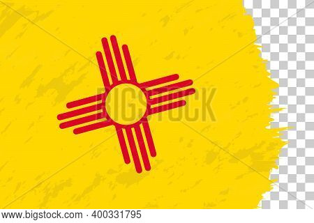 Horizontal Abstract Grunge Brushed Flag Of New Mexico On Transparent Grid. Vector Template.