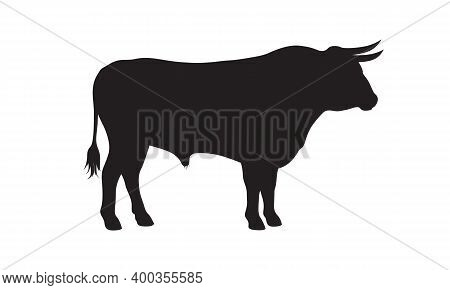Bull Graphic Icon. Bullock Black Sign Isolated On White Background. Ox Symbol. Vector Illustration