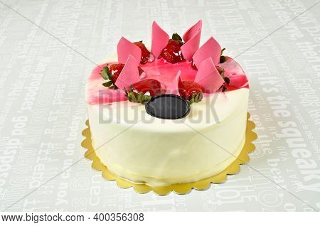 Prepared For Special Occasions, Delicious And Beautiful Strawberry White Cake, Isolated On White Bac