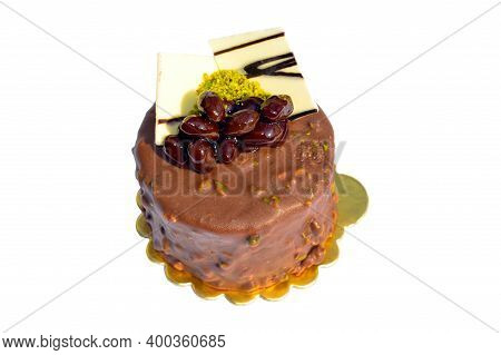 Prepared For Special Occasions, Delicious And Beautiful Chocolate Small Cake, Isolated On White Back