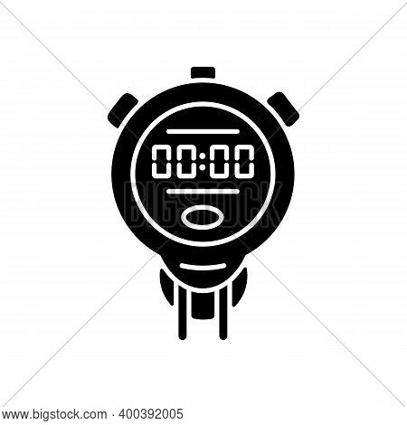 Stopwatch Black Glyph Icon. Measuring Elapsed Time. Handheld Timepiece. Sporting And Athletic Events