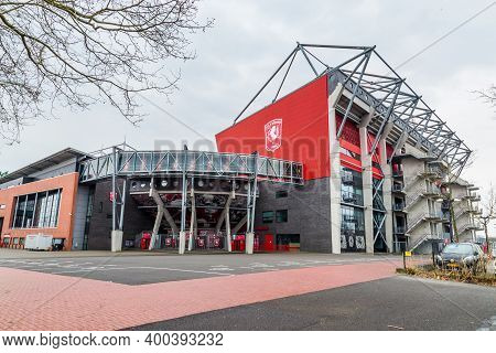 Enschede, Netherlands - April, 01, 2017: Soccer Stadium Of Football Club Fc Twente In Enschede, Over