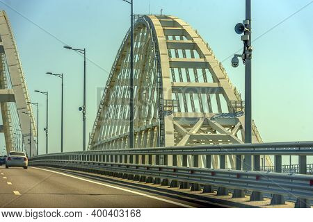 The Navigable Arch Of The Crimean Bridge. Arch Of The Highway And Railway Section Of The Crimean Bri