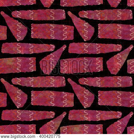 Seamless Dark Geometric Block Print Background. Boho Ethnic Soft Furnishing Fabric Style. Tie Dye Pa