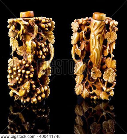 19th Centure Chinese Ivory Snuff Bottle Front And Back Of  Bottle.