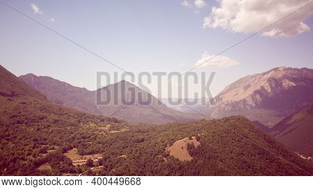 Drone View Of The Mountains In The Municipality Of Villalago In The Province Of Aquila. Abruzzo - It