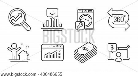 New House, Online Shopping And Dollar Line Icons Set. Web Traffic, 360 Degree And Washing Machine Si