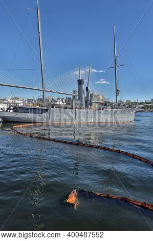 Vladivostok, Russia - June 21, 2019: Memorial Ship Red Pennant. The Russian Patrol Ship Is A Museum 