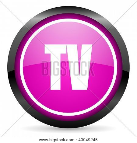ícone brilhante de TV violeta sobre fundo branco