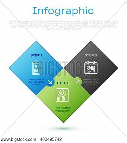 Set Line Mobile With Dollar, Calendar And Pie Chart Infographic. Business Infographic Template. Vect