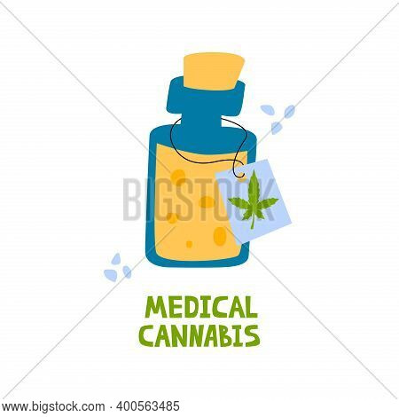 Medical Cannabis Oil In Glass With Lettering
