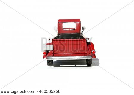 Red Pick Up Truck. Vintage Red Pick Up Truck. Isolated on white. Room for text. Antique truck on white with shadows. 