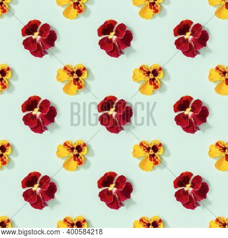 Modern Floral Seamless Pattern With Pansy Flowers, Small Summer Flowery Seasonal Styling