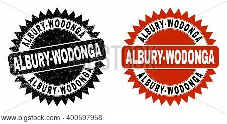 Black Rosette Albury-wodonga Seal Stamp. Flat Vector Scratched Seal Stamp With Albury-wodonga Text I