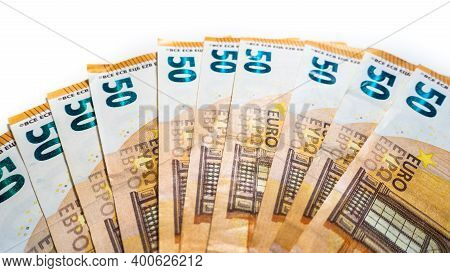 Fan Of Euro Banknotes Isolated On White.