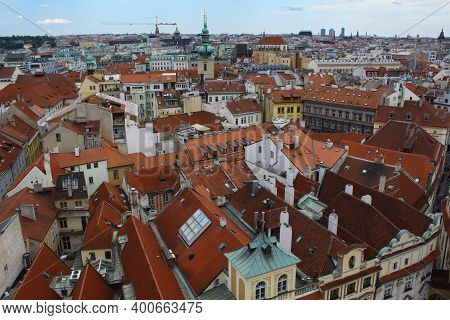 Panoramic View Of Red Rooftops In Prague