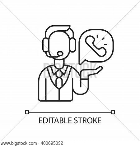 Telemarketing Linear Icon. Marketing In Which Salesperson Proposes Customers To Buy Products. Thin L