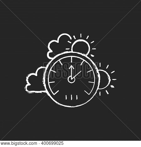 Barometer Chalk White Icon On Black Background. Measuring Air Pressure In Certain Environment. Meteo