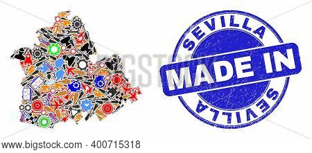 Service Sevilla Province Map Mosaic And Made In Distress Stamp. Sevilla Province Map Collage Designe