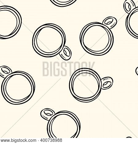 Coffee Cups Top View Doodles Seamless Border Pattern. Hand Drawn Cartoon Mugs Repeatable Background 
