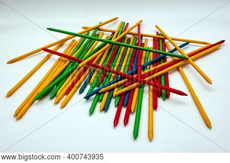 Game Of Mikado, Shangai Game. Colored Plastic Sticks Isolated On White Background.