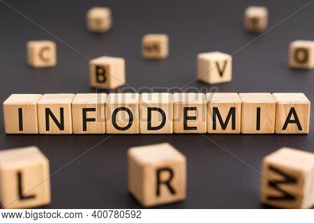 Infodemia - Word From Wooden Blocks With Letters, Deliberately Misinform Infodemia Concept, Random L