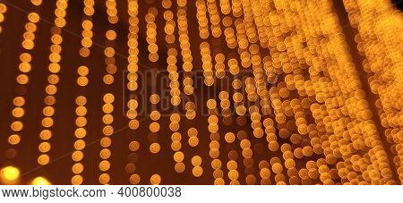 Closeup Of Golden Glitter Bokeh Abstract Backdrop