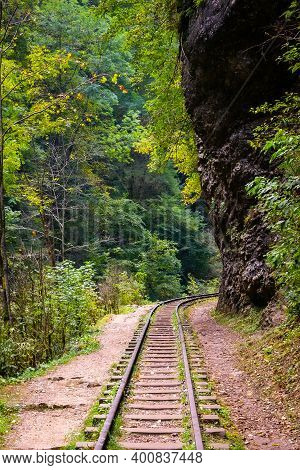 Old Narrow Gauge Railway. A Canyon Guamka, Path From Mezmay To Guamka. Russia, Krasnodar Region.
