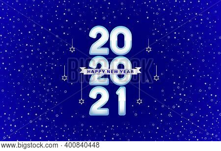 Happy New Year 2021 With Dark Blue Backgrounds, 2021 Font Number Silve With Ribbon, Happy New Year S