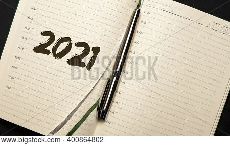 2021 Year Overview Or Recap. Inscription On Notebook.