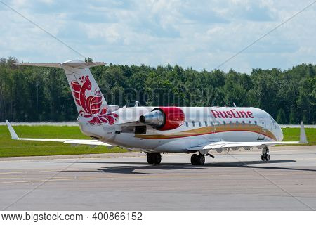 July 2, 2019, Moscow, Russia. Airplane Bombardier Crj-200 Rusline At Vnukovo Airport In Moscow.