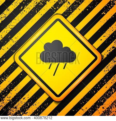 Black Cloud With Rain Icon Isolated On Yellow Background. Rain Cloud Precipitation With Rain Drops. 