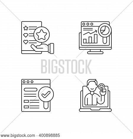 Web Analytics And Management Linear Icons Set. Usability Evaluation. Interactive And Responsive Webs