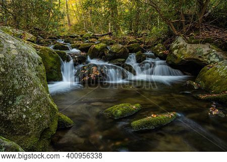 Tiny Unnamed Waterfalls In Rushing Creek In Great Smoky Mountains National Park