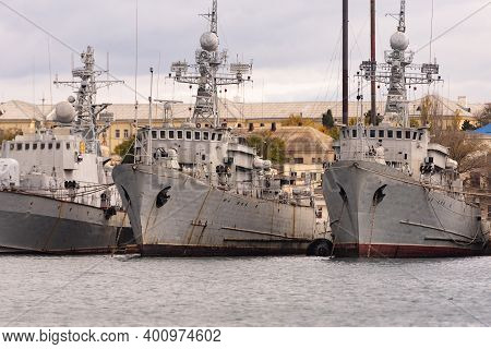 Russia. Sevastopol. December 2020. The Arrested Ukrainian Ships In Sevastopol. A Number Of Old Warsh