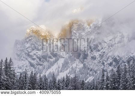 Amazing Winter Landscape With Snowy Mountains And Clear Waters Of Green Lake (gruner See), Famous To