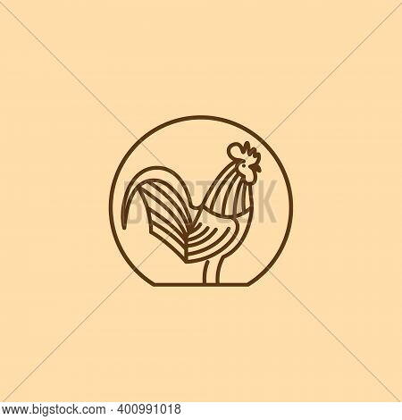 Rooster Logo With Line Art Style Concept.