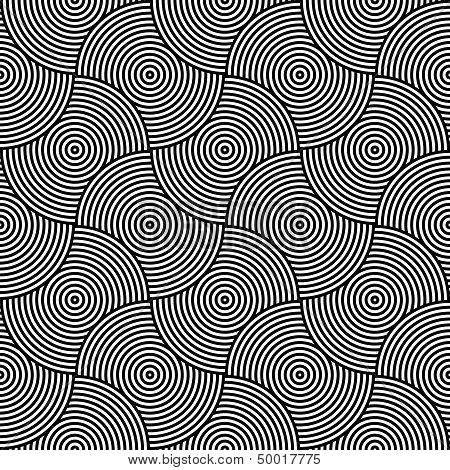 Black and White Psychedelic Circular Textile Pattern.